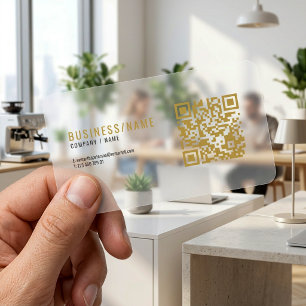 Grey and gold  QR code frosted Clear Business Cards