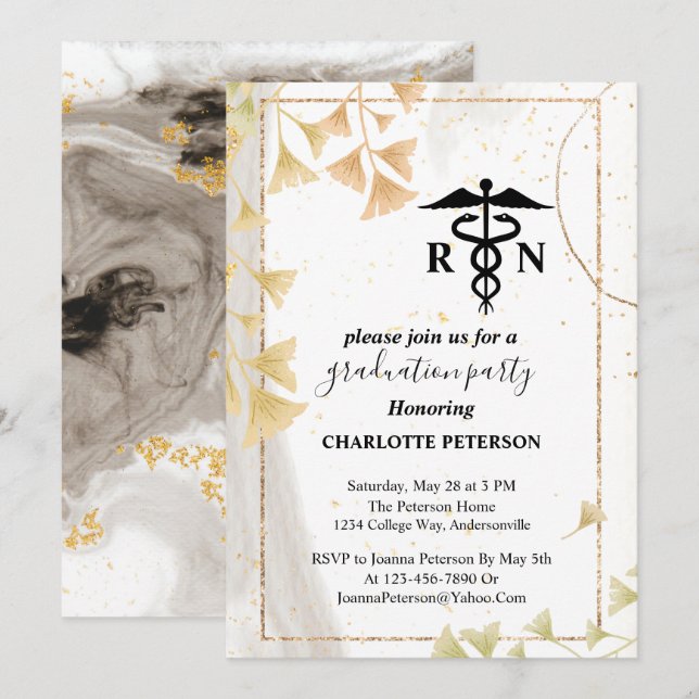  Grey And Gold Watercolor Nurse Graduation Party  Invitation (Front/Back)