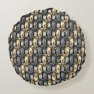 Grey and golden stain, carved rectangular pieces round pillow