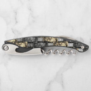 Grey and golden stain, carved rectangular pieces waiter's corkscrew