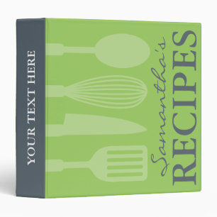 Grey and green kitchen utensils recipe binder book