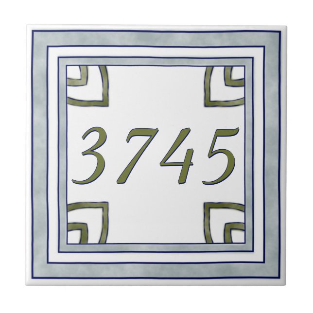 Grey and Green Small House Number Tile (Front)