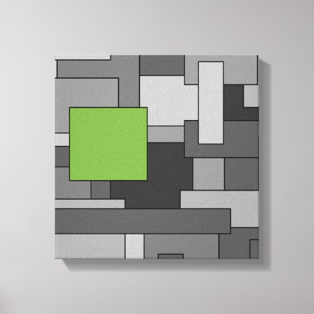 Grey And Light Green Geometric Abstract Art Canvas Print