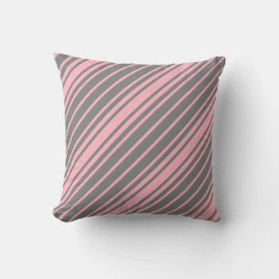 Grey and Light Pink Stripes Pattern Throw Pillow