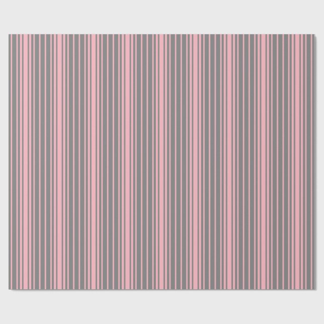 Grey and Light Pink Stripes Pattern Wrapping Paper (Flat)