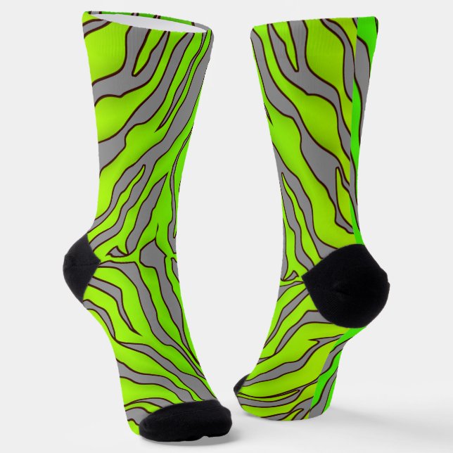 Grey And Lime Tiger Stripes Animal Print 1 Socks (Angled)