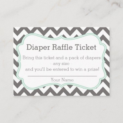 Grey and Mint Chevron Diaper Raffle Ticket Business Cards