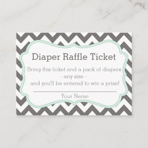 Customizable Grey and Mint Chevron Diaper Raffle Ticket Business Cards