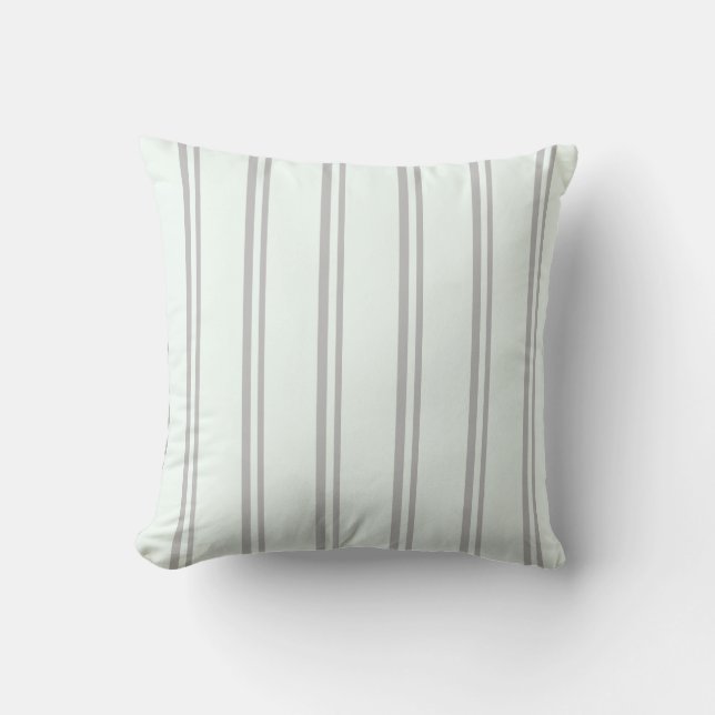 Grey and Mint Cream Stripes Pattern Throw Pillow (Front)