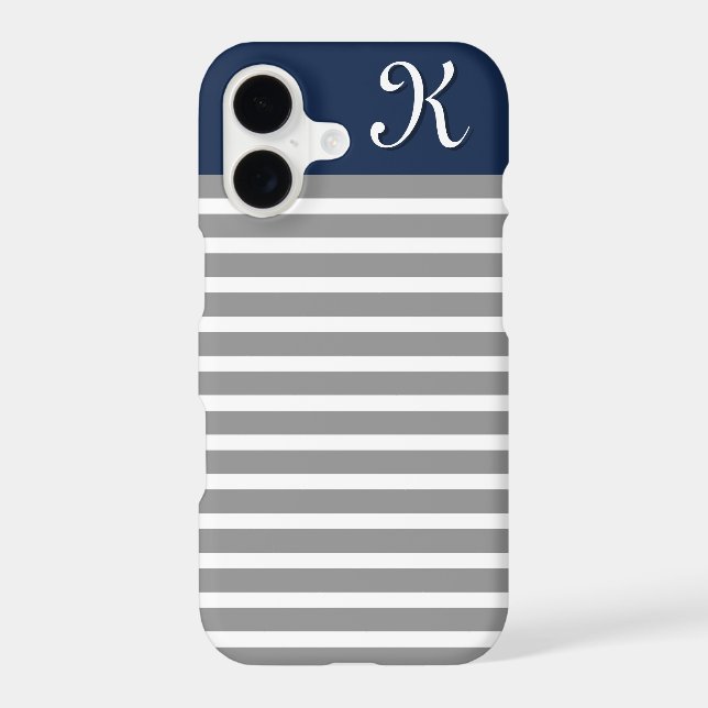 Grey and Navy Striped Pattern Monogram Iphone Case (Back)