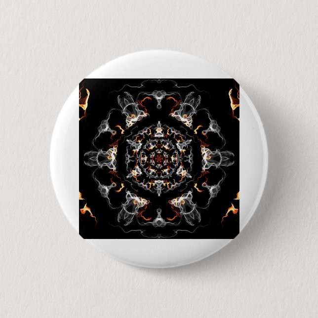 Grey and Orange Flame Mandala Button (Front)