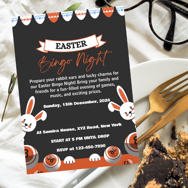 Grey and Orange Modern Bingo Night Invitation (Creator Uploaded)