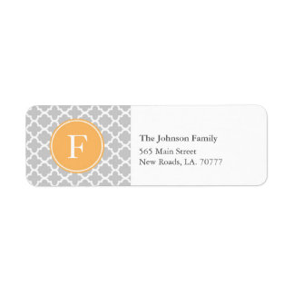 Grey and Orange Quatrefoil Monogram Address Labels