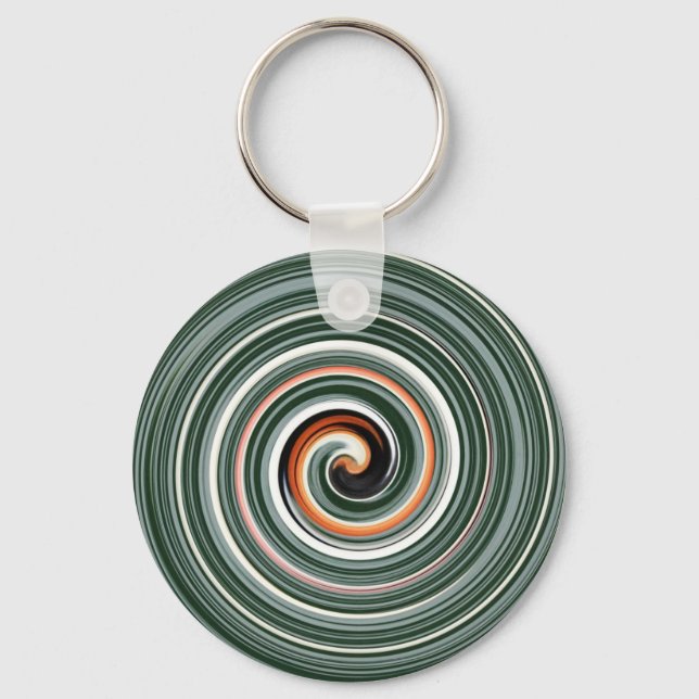 Grey and orange spiral pattern keychain (Front)