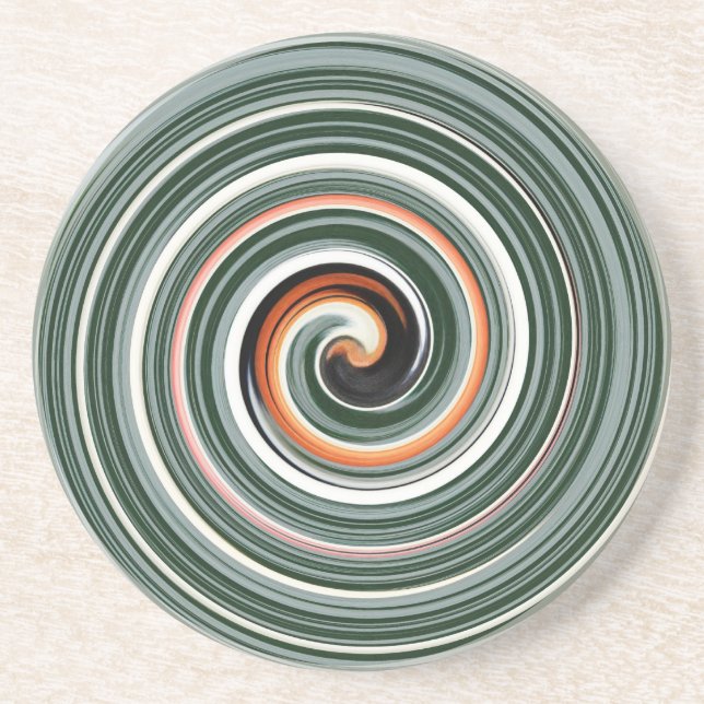 Grey and orange spiral pattern sandstone coaster (Front)