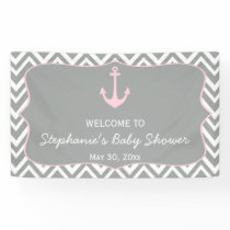 Grey and Pastel Pink Chevron Nautical Baby Shower Banner