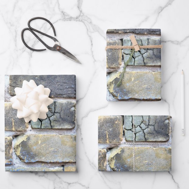 Grey and Pastels Crumbling Brick Wall Wrapping Paper Sheets (Front)