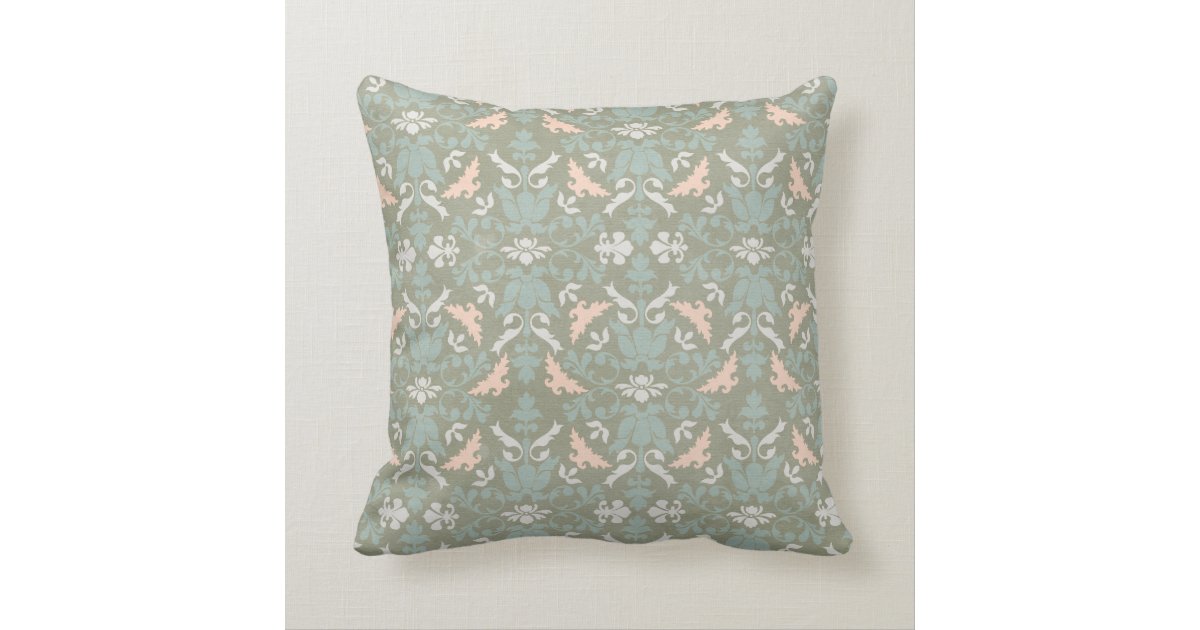 Grey and Peach Damask Throw Pillow