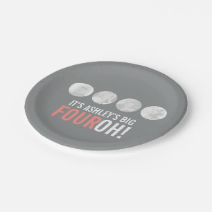 Grey and pink 40th FOUROH! photo birthday Paper Plates