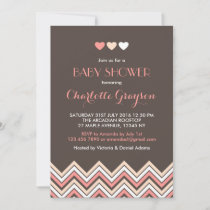 Grey and Pink Chevron Baby Shower Invitation