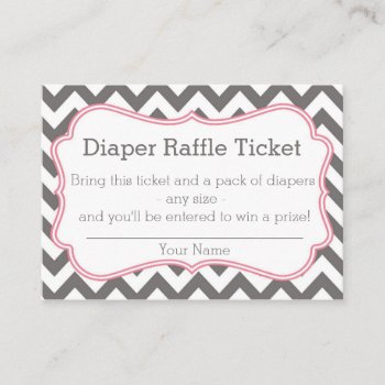 Grey And Pink Chevron Diaper Raffle Ticket Enclosure Card by tinyanchor at Zazzle
