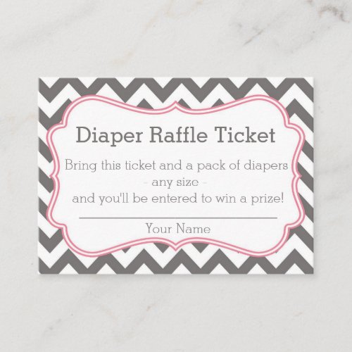 Grey and Pink Chevron Diaper Raffle Ticket Business Cards