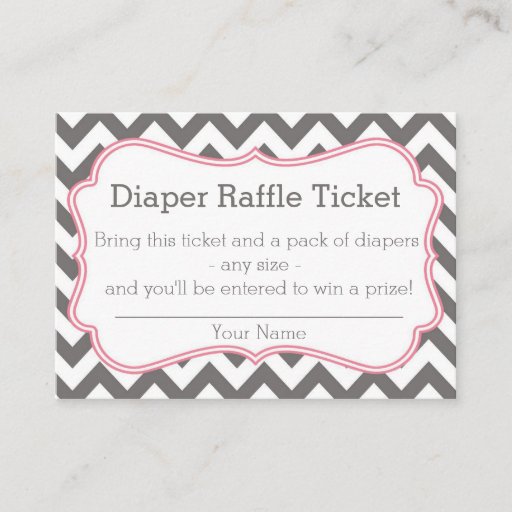 Customizable Grey and Pink Chevron Diaper Raffle Ticket Business Cards