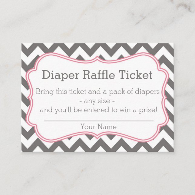Grey and Pink Chevron Diaper Raffle Ticket Enclosure Card (Front)