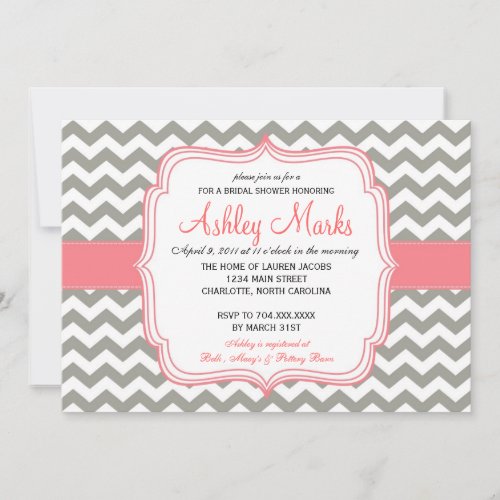 Grey and Pink Chevron Invitation