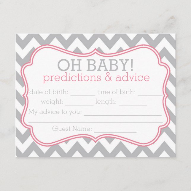 Grey and Pink Chevron Predictions & Advice Card (Front)