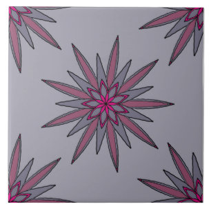Grey and Pink Floral pattern  Ceramic Tile