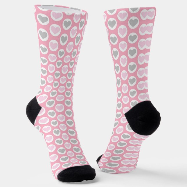 Grey and Pink Hearts Socks Valentine's Present (Angled)