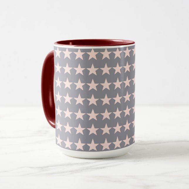 Grey and Pink Stars Pattern Mug (Front Left)