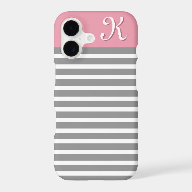 Grey and Pink Striped Pattern Monogram Iphone Case (Back)