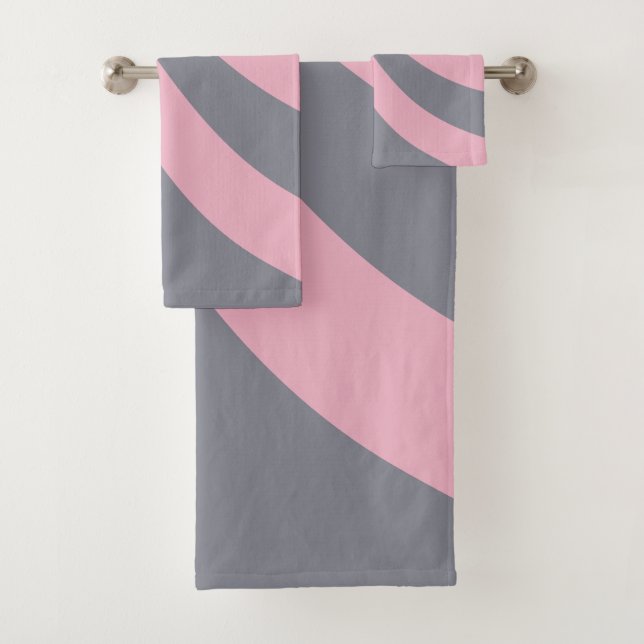 Grey and Pink Wave Bath Towel Set (Insitu)