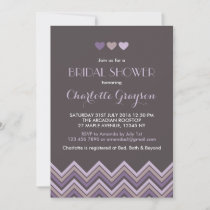 Grey and Purple Chevron Bridal Shower Invitation