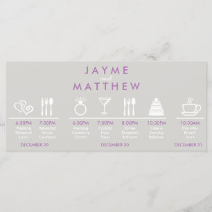 Grey and Purple Wedding Timeline Welcome Bag Note Program