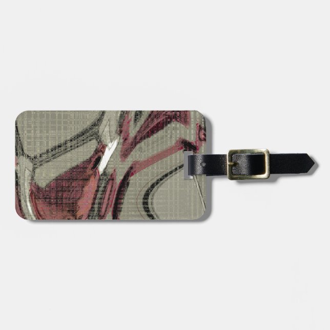Grey and Red Abstract Art Luggage Tag (Front Horizontal)