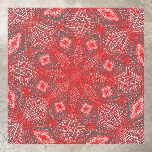 Grey and Red Abstract Kaleidoscope  Floor Decals (Insitu)
