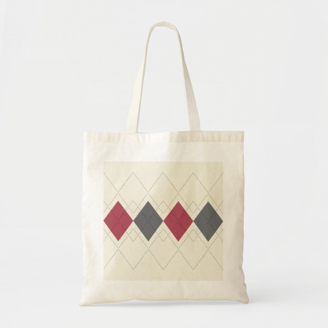Grey and Red Argyle Pattern Tote Bag (Front)