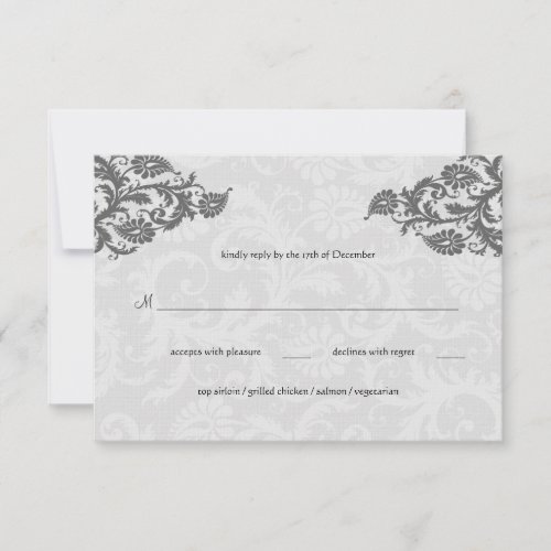 Grey and Red Damask Swirl RSVP Postcard