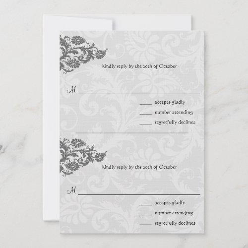 Grey and Red Damask Swirl RSVP Postcard