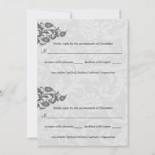 Grey and Red Damask Swirl RSVP Postcard