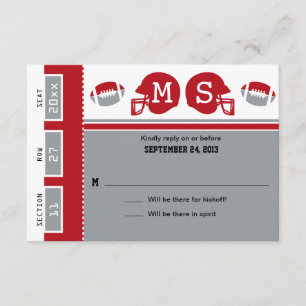 Grey and Red Football Ticket Wedding RSVP
