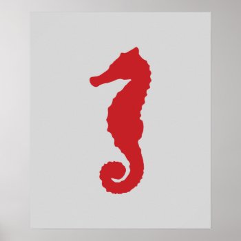 Grey And Red Nautical Seahorse Poster by cranberrydesign at Zazzle