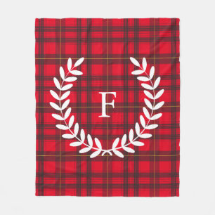 Grey and Red Tartan White Laurel   Personalized Fleece Blanket