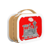 Grey And Red Train Kids Named Lunch Box at Zazzle