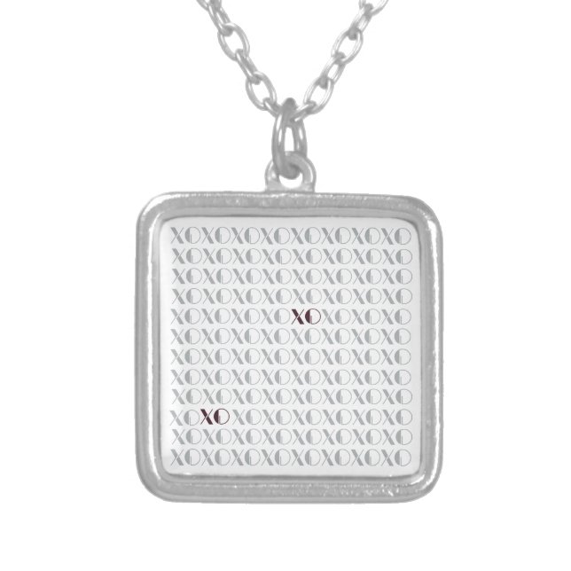 Grey and Red XOXO Silver Plated Necklace (Front)