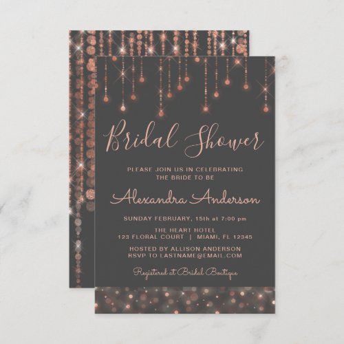 Grey and Rose Gold Bridal Shower Invitation