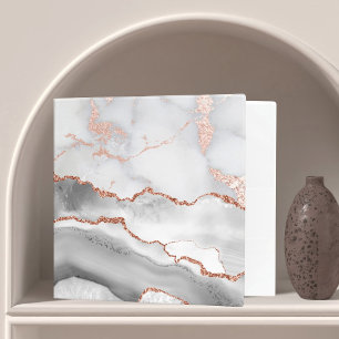 grey and rose gold marble stone 3 ring binder